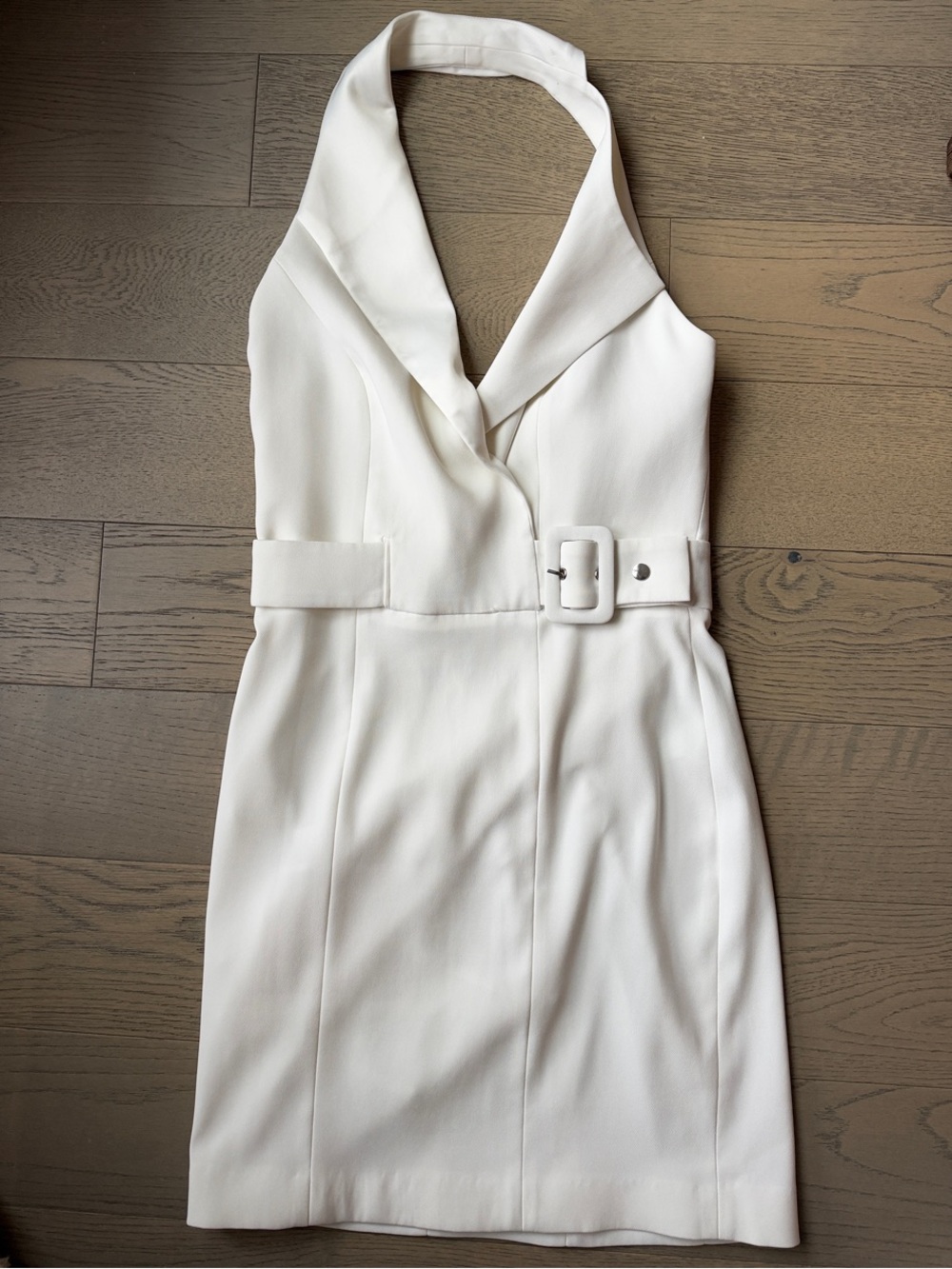 Reiss Ivory One-Shoulder Halter Belted Dress